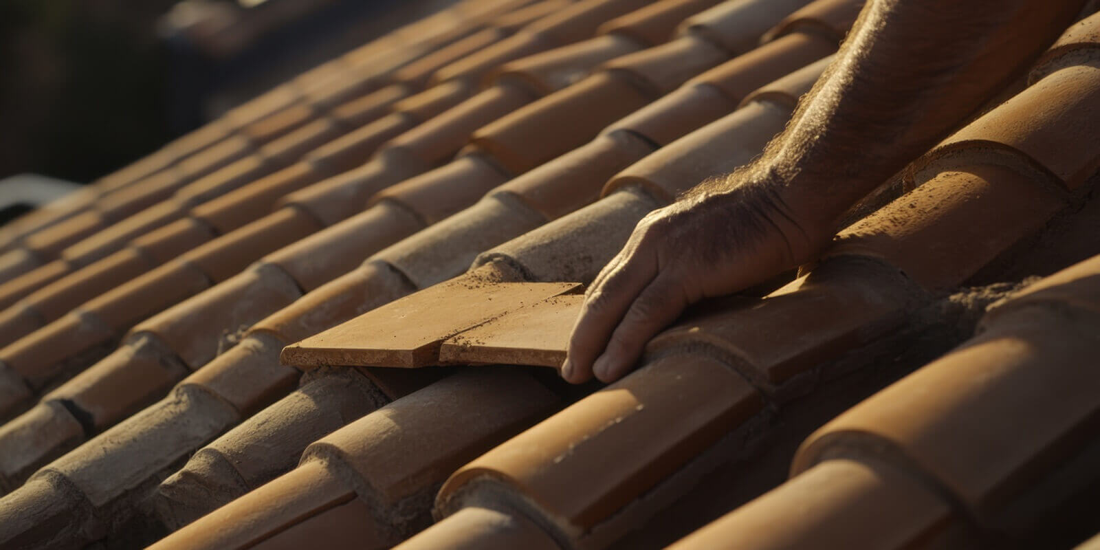 Northern VA roofing contractor replacing tiles on a commercial building roof