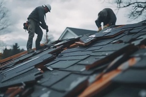 people replacing roof after storm damage