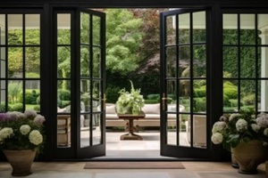 garden black french doors in Maryland home