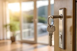 house keys hanging from door lock in new property