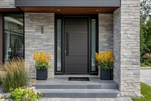 modern dark gray fiberglass entry door