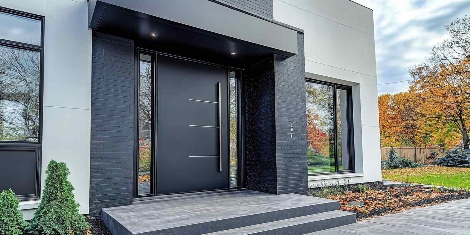 sleek modern entry door installation on matte black fiberglass in Fairfax, VA