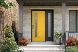 stunning image of modern house fiberglass front entry door on Fairfax, VA home