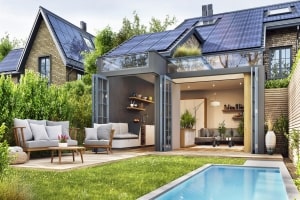 Modern House with Solar Panels on Roof