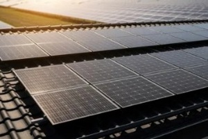 modern solar energy setup with rooftop arrays paired with industrial solar panel field under sunlight