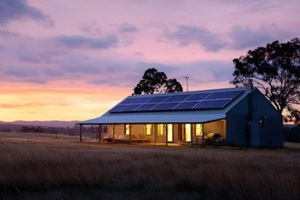 modern urban skyline with solar panels on skyscraper office building