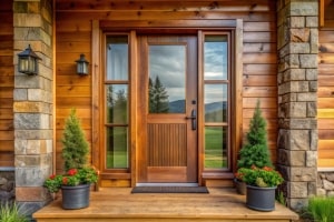 Sturdy Metal Storm Door in A Rustic Wooden Frame