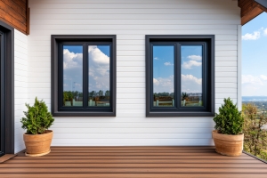 Wooden Windows Installed on Exterior Wall of A Modern House