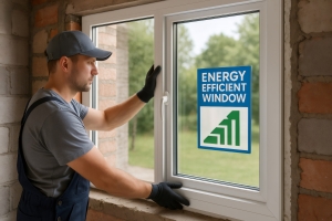 Worker Installing Energy Efficient Window in A House